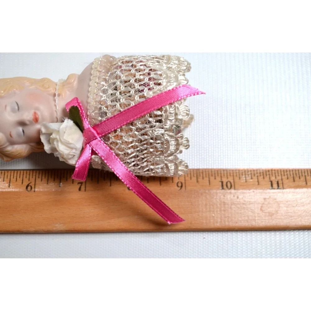 Vintage Victorian Style Hanging Christmas Tree Ornament Satchel Bisque Face 9